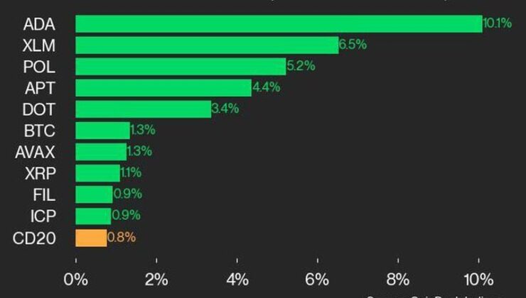 CoinDesk 20 Performance Update: ADA Gains 10.1% as Index Continues Higher